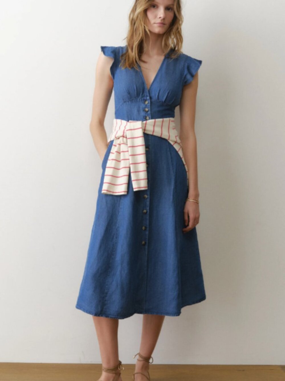 Marine Layer Camila Midi Dress Indigo Dyed XS NWT